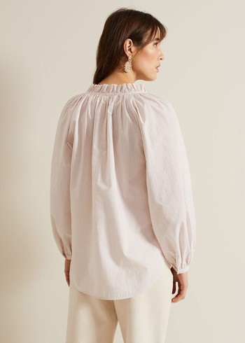 Phase Eight Seraphina Stripe Frill Shirts White Canada | PGIOMT-983